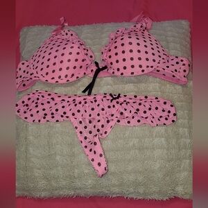 NNT Pink Polka Dot Lingerie Set Bras 34B Thongs S